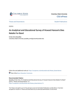 An Analytical and Educational Survey of Howard Hanson's Dies Natalis for Band
