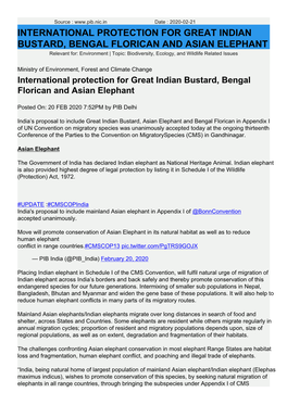 International Protection for Great Indian Bustard, Bengal Florican And