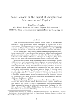 Some Remarks on the Impact of Computers on Mathematics and Physics ∗