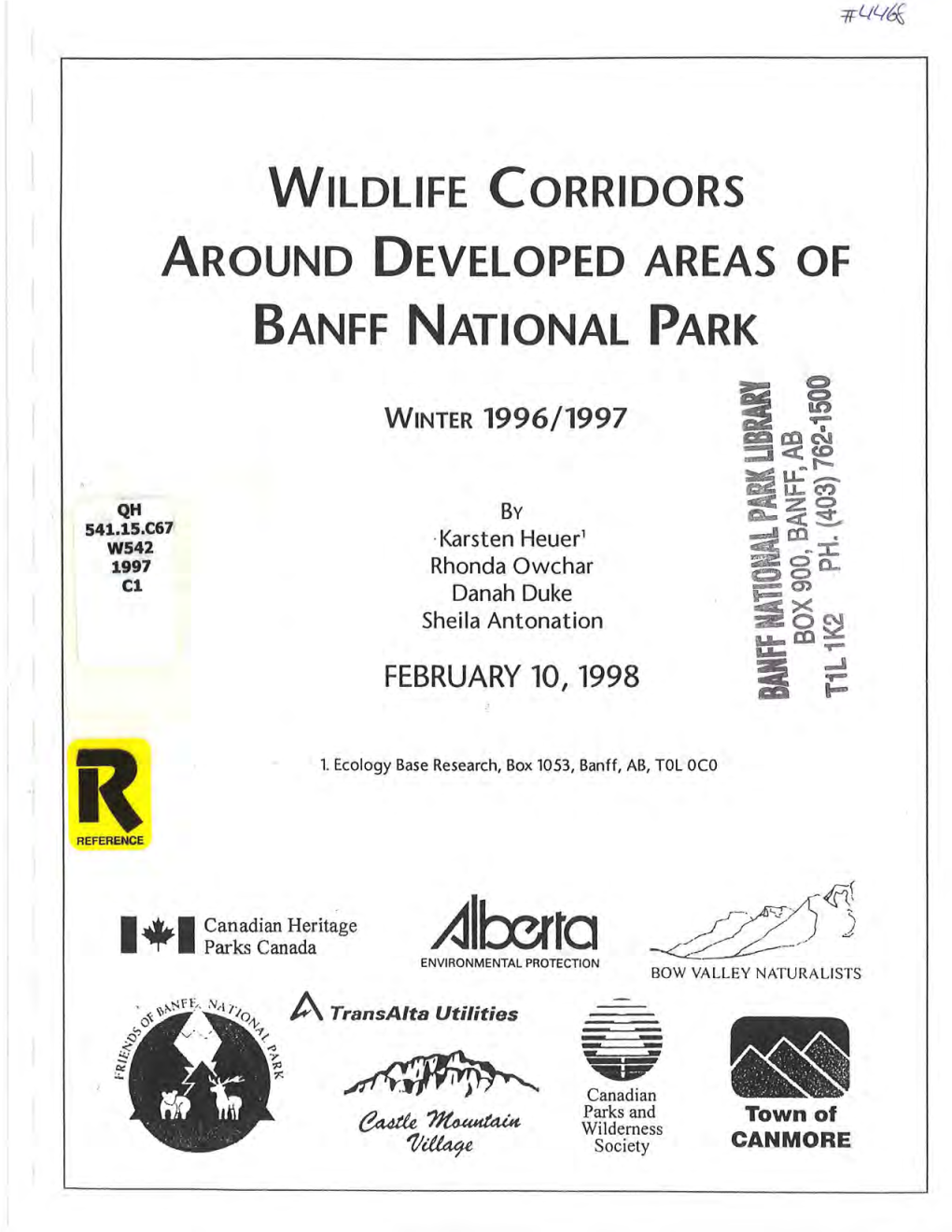 Wildlife Corridors Around Developed Areas Of Banff National Park - DocsLib