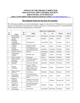 Recruitment Notice for the Post of Counselor