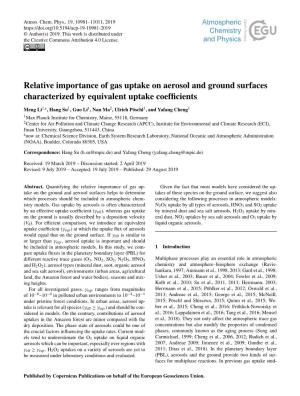 Relative Importance of Gas Uptake on Aerosol and Ground Surfaces Characterized by Equivalent Uptake Coefﬁcients