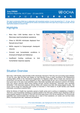Iraq CRISIS Situation Report No. 49 (17 June – 23 June 2015)