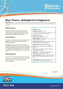 River Thames- Wallingford to Pangbourne Easy Trail: Please Be Aware That the Grading of This Trail Was Set According to Normal Water Levels and Conditions