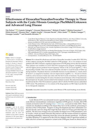 Effectiveness of Elexacaftor/Tezacaftor/Ivacaftor Therapy in Three Subjects with the Cystic Fibrosis Genotype Phe508del/Unknown and Advanced Lung Disease