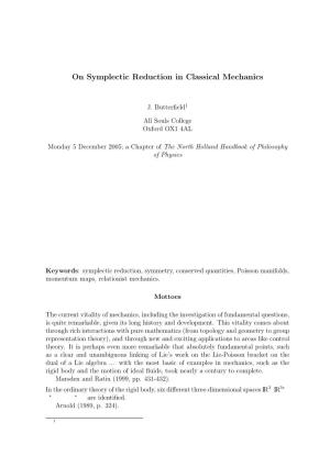 On Symplectic Reduction in Classical Mechanics
