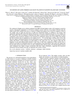 STATISTICS of LONG PERIOD GAS GIANT PLANETS in KNOWN PLANETARY SYSTEMS Marta L