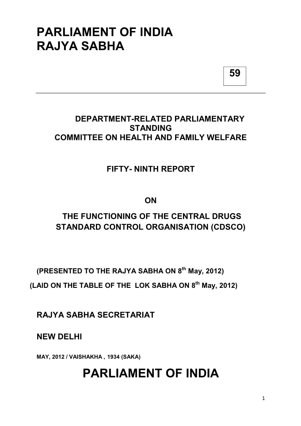 CDSCO Final Draft Report As on 8Th May, 2012