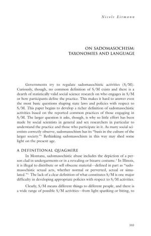 On Sadomasochism: Taxonomies and Language