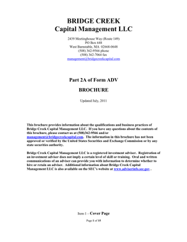 Barry N. Paster BRIDGE CREEK Capital Management
