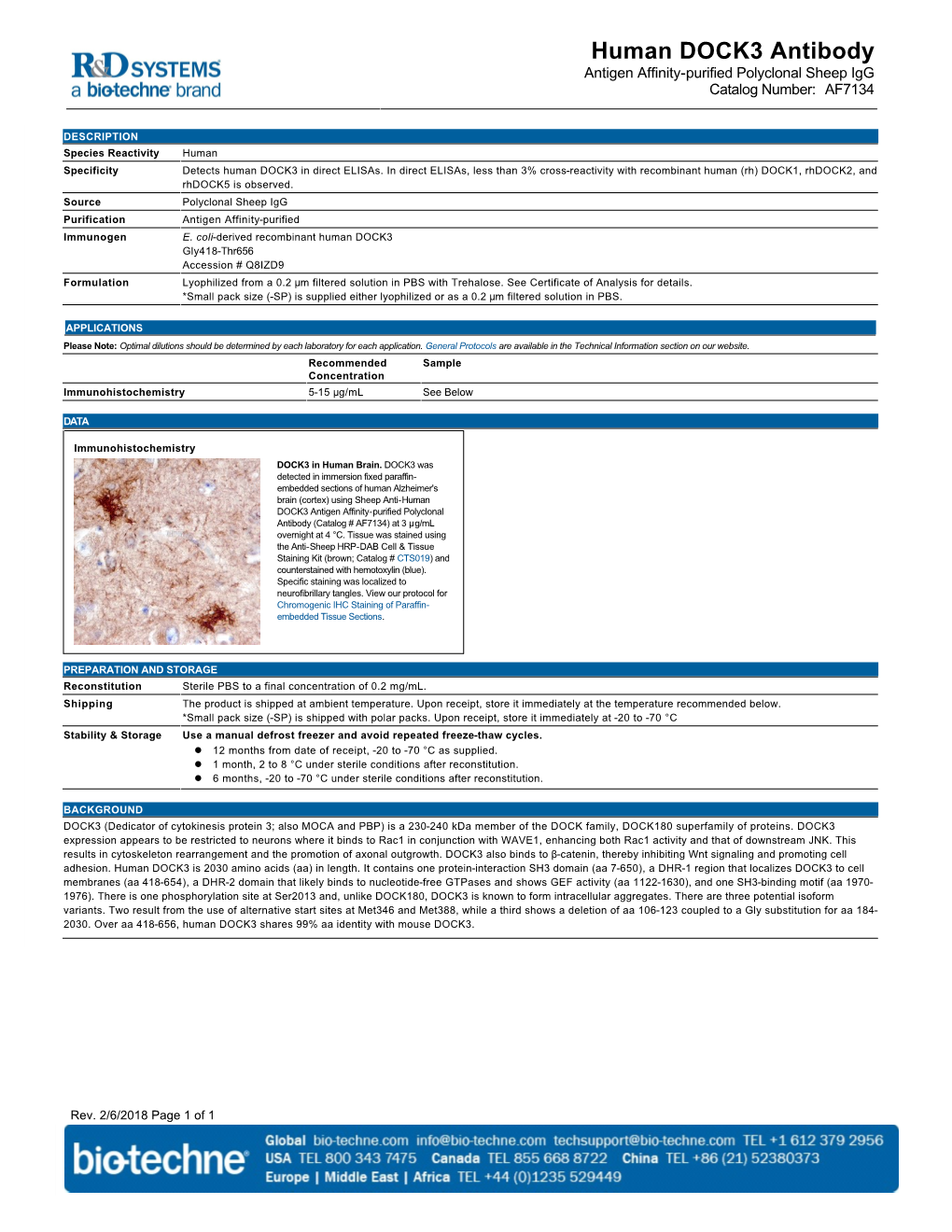 Human DOCK3 Antibody Antigen Affinity-Purified Polyclonal Sheep Igg Catalog Number: AF7134
