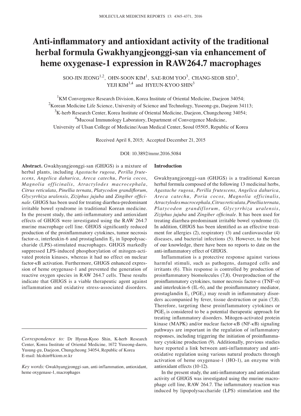 Anti‑Inflammatory and Antioxidant Activity of the Traditional Herbal