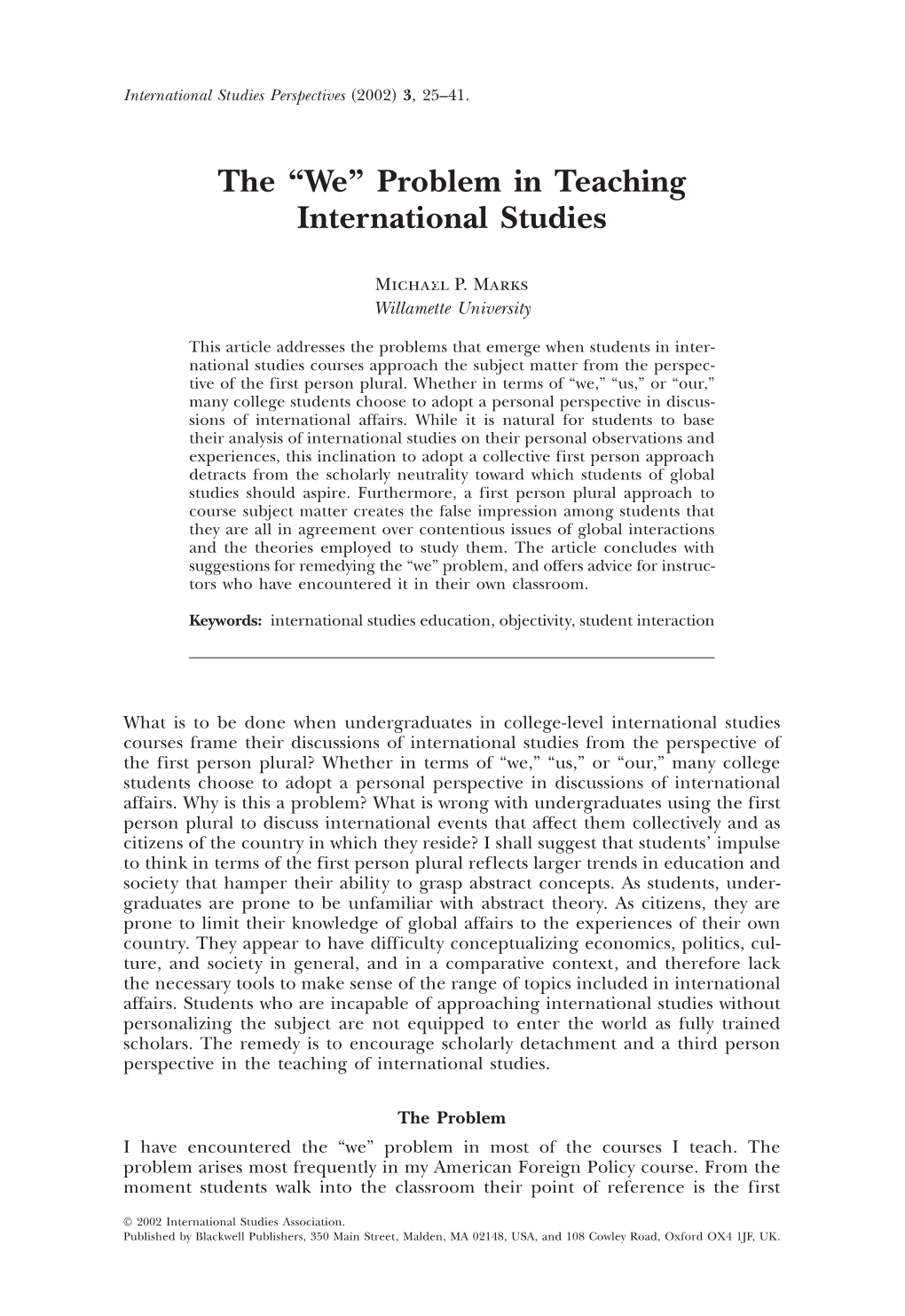 Problem in Teaching International Studies