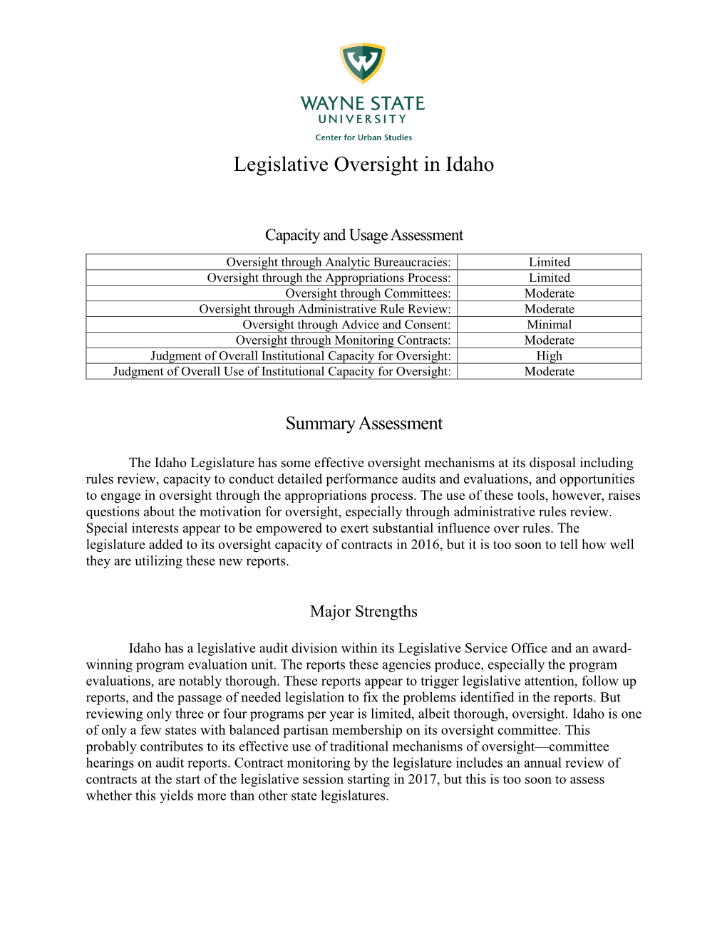 Legislative Oversight in Idaho