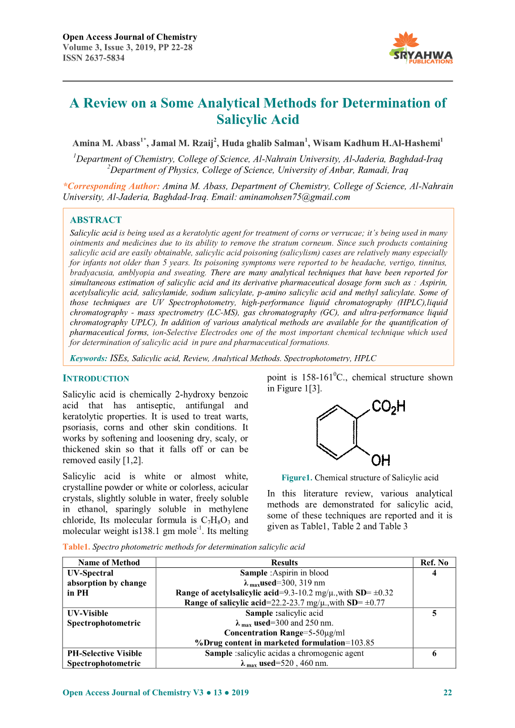 A Review On A Some Analytical Methods For Determination Of Salicylic Acid Docslib 6364