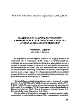 Maximiano En Campaña. Matizaciones Cronológicas a Las Expediciones Hispanas Y Africanas Del Augusto Hercúleo