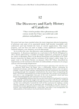 The D Iscoverv and Early History of Catalysis