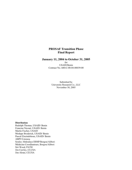 PROSAF Transition Phase Final Report January 11, 2004 to October 31, 2005
