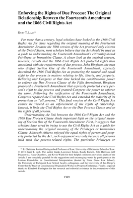 Enforcing the Rights of Due Process: the Original Relationship Between the Fourteenth Amendment and the 1866 Civil Rights Act