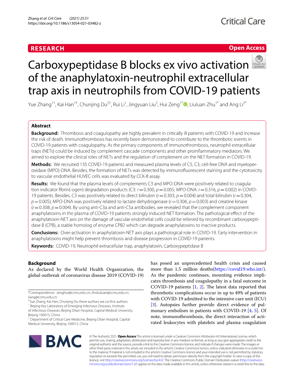 Over-Activation of Anaphylatoxin–Neutrophil Extracellular Trap Axis in ...