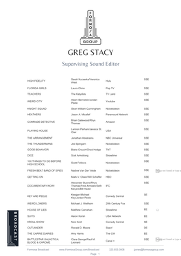 GREG STACY Supervising Sound Editor