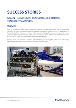 SUCCESS STORIES GIBSON TECHNOLOGY CHOOSES DATALOGIC to DRIVE TRACEABILITY AMBITIONS Overview