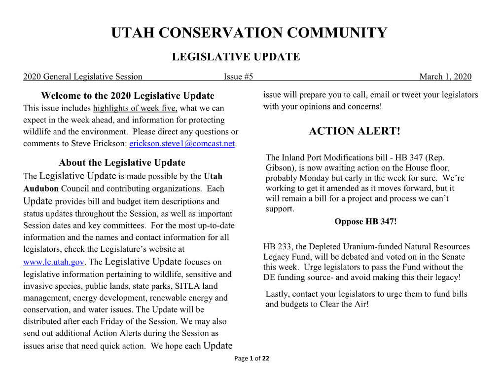 Utah Conservation Community Legislative Update