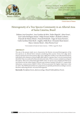 Heterogeneity of a Tree Species Community in an Alluvial Area of Santa Catarina, Brazil