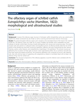 The Olfactory Organ of Schilbid Catfish Eutropiichthys Vacha (Hamilton, 1822): Morphological and Ultrastructural Studies Saroj Kumar Ghosh