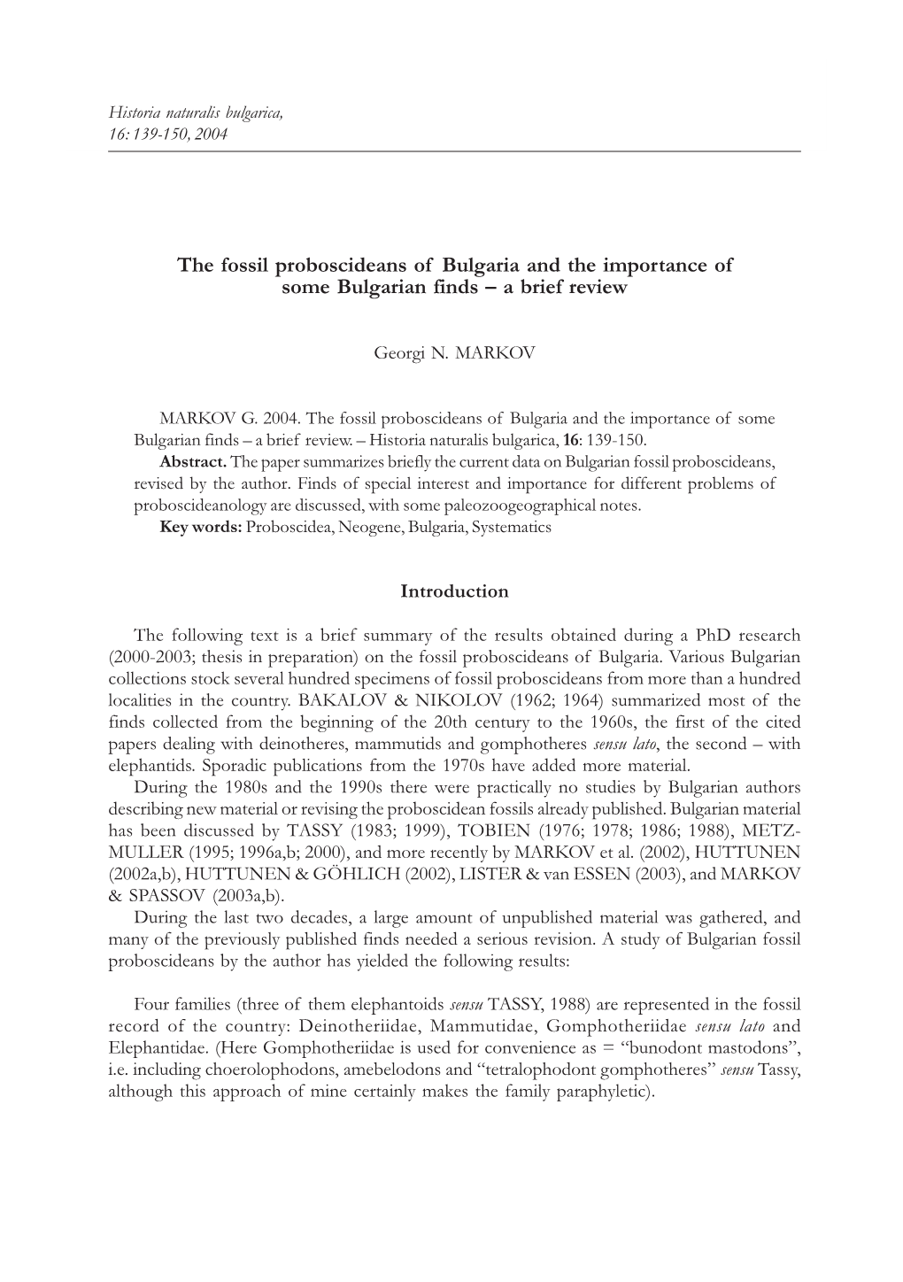 The Fossil Proboscideans of Bulgaria and the Importance of Some Bulgarian Finds – a Brief Review