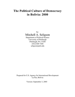 The Political Culture of Democracy in Bolivia: 2000