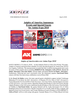 Aniplex of America Announces Events and Special Guests for Anime Expo 2018