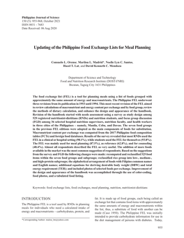 Updating of the Philippine Food Exchange Lists for Meal Planning