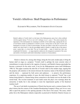 Yorick's Afterlives: Skull Properties in Performance