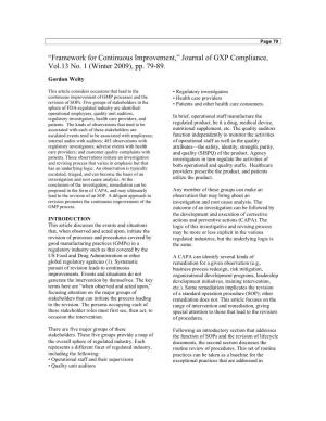 Journal of GXP Compliance, Vol.13 No. 1 (Winter 2009), Pp. 79-89