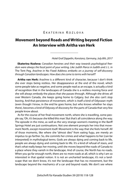 Movement Beyond Roads and Writing Beyond Fiction an Interview with Aritha Van Herk