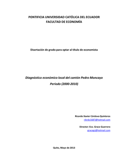 Diagnóstico Económico Local Del Cantón Pedro Moncayo Periodo (2000-2010)