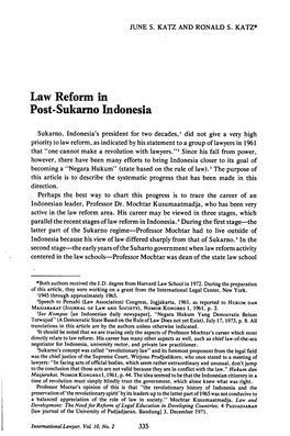 Law Reform in Post-Sukarno Indonesia