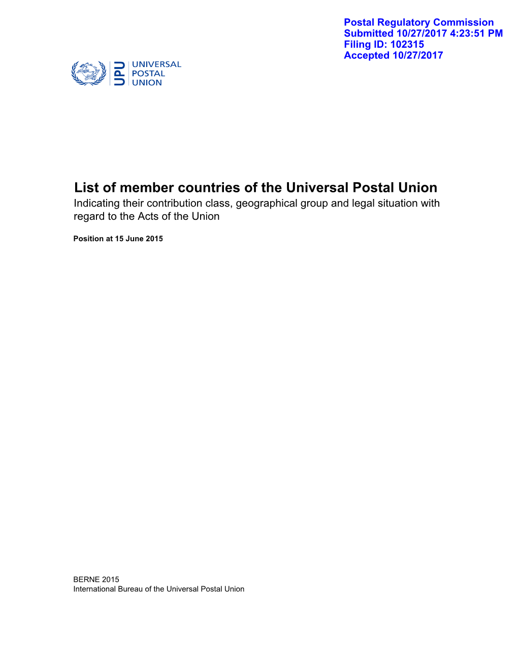 List of Member Countries of the Universal Postal Union