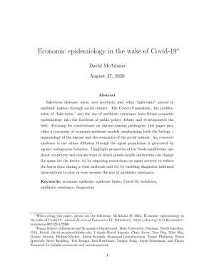 Economic Epidemiology in the Wake of Covid-19∗