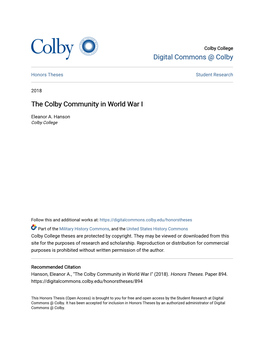 The Colby Community in World War I