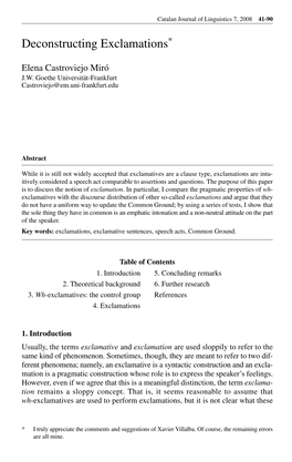 Deconstructing Exclamations. Catalan Journal of Linguistics, 2008, Vol. 7