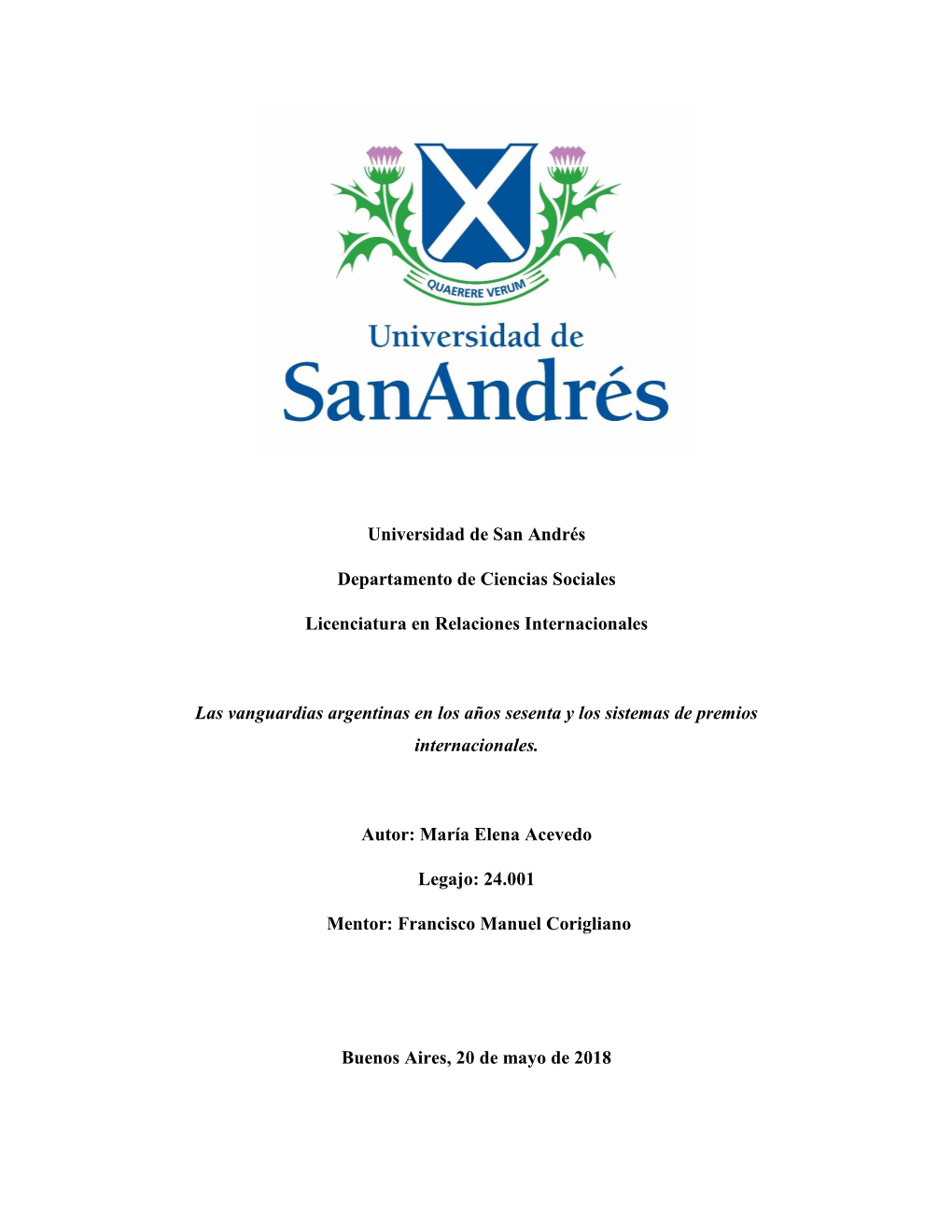 Universidad De San Andrés Departamento De Ciencias
