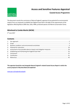 Minehead to Combe Martin Sensitive Features Report