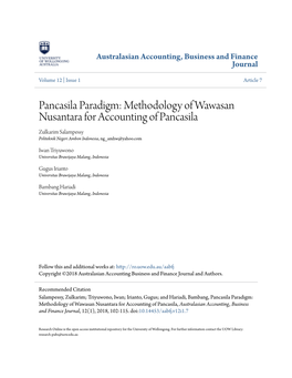Pancasila Paradigm: Methodology of Wawasan Nusantara for Accounting of Pancasila Zulkarim Salampessy Politeknik Negeri Ambon Indonesia, Ng Amhw@Yahoo.Com