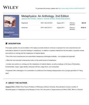 Metaphysics: an Anthology, 2Nd Edition Jaekwon Kim (Editor), Daniel Z