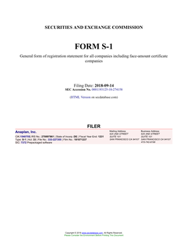 Anaplan, Inc. Form S-1 Filed 2018-09-14