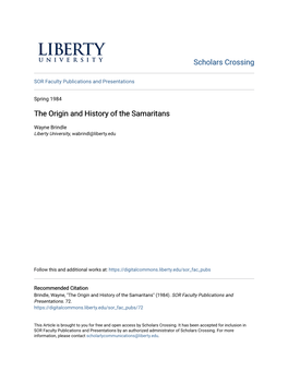 The Origin and History of the Samaritans