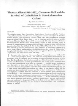 Thomas Allen (1540-1632), Gloucester Hall and the Survival of Catholicism in Post-Reformation Oxford