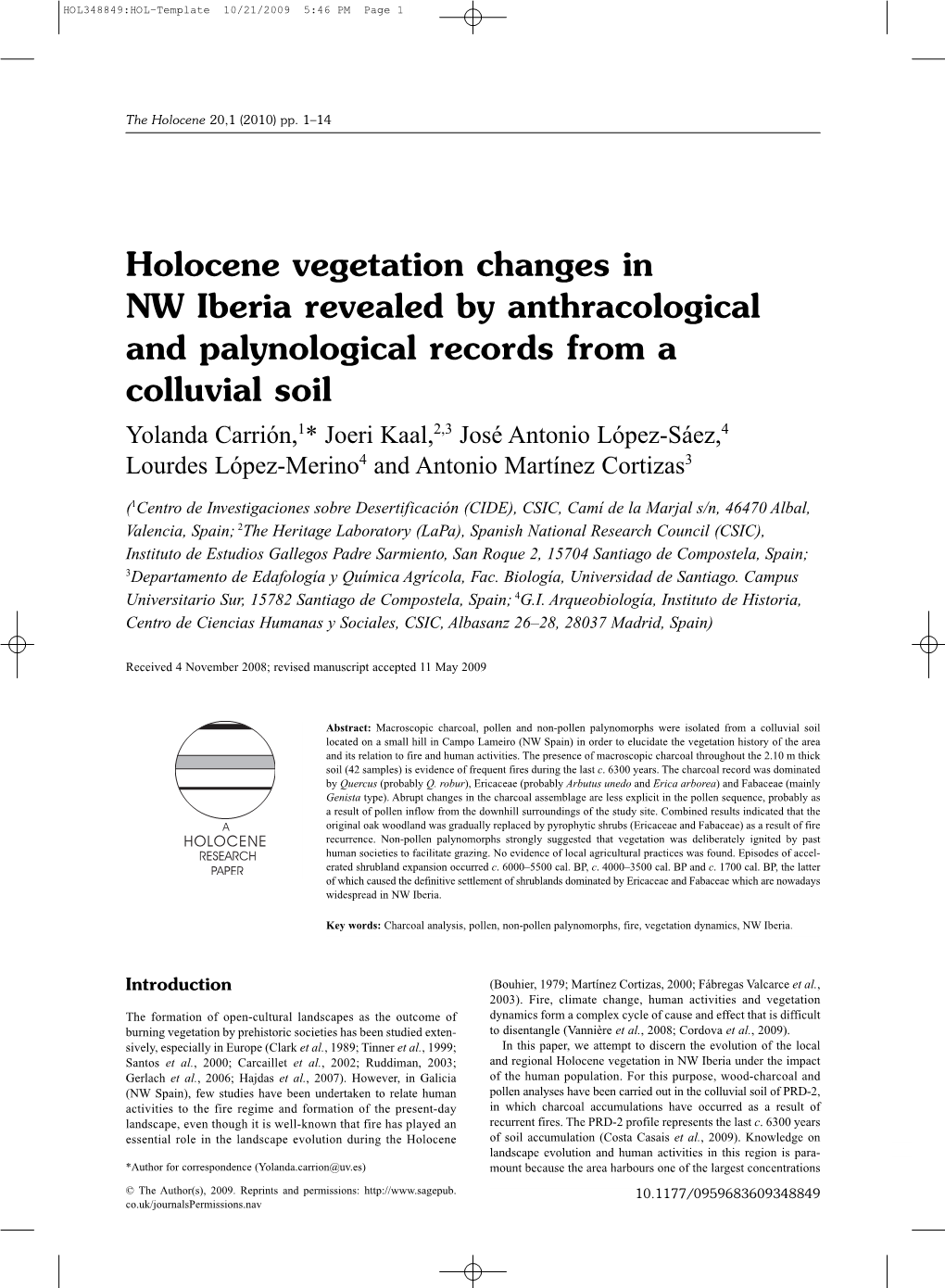 Holocene Vegetation Changes in NW Iberia Revealed by Anthracological